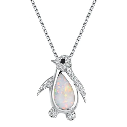 Collier pingouin en argent et opale, cadeau d'anniversaire