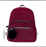 MOCHILA FEMININA COM GLITTER E CHAVEIRO DE POM POM
