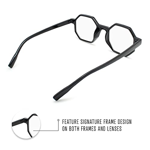 Black Large Hexagon Reading Glasses For Women To Look Stylish With High Vision - Comfortable For All Face Shape Womens Reading Glasses -Readers For Women - Reading Glasses 1.75 Womens Readers #TOP2