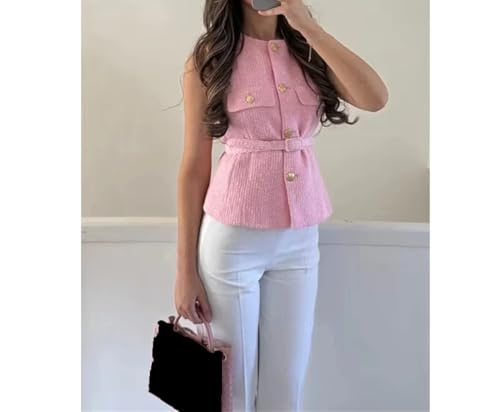 Women's Textured Waistcoat - Belted Sleeveless Vest with Padded Design for Beach Holiday3