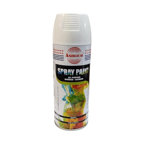 Hasanat Essentials Asmaco Spray Paint Quick Drying Smooth High Gloss Interior Exterior Wood Plastic Metal Automotive Non fading 400ML (Matt White)