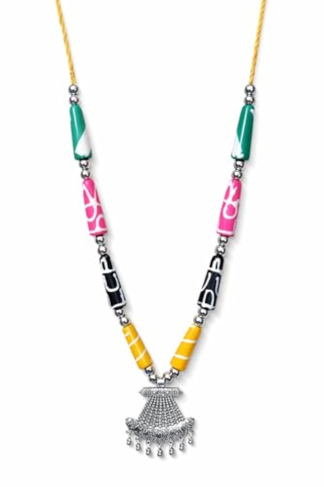 Multicolour Beaded Necklace Set with Oxidised Pendant