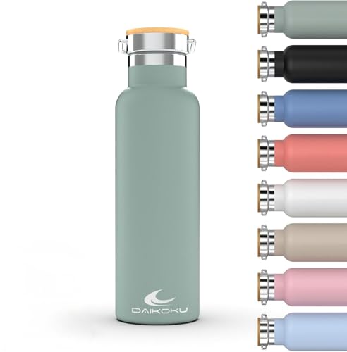 Daikoku Bottiglia, Termos in Acciaio Inossidabile a Doppia Parete, Mantiene Bevande Calde o Fredde per Ore, Due Tappi, Verde, 750 ML