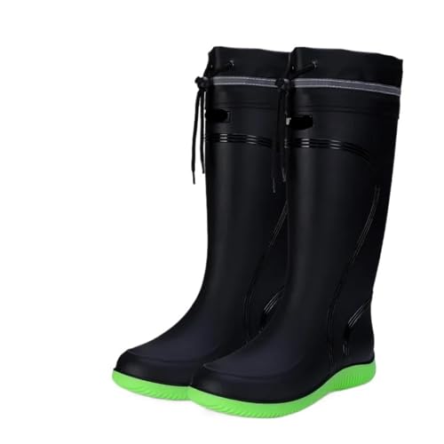 AKDJGFP Botas de Agua Botas de lluvia for hombre, zapatos agua tubo largo, antideslizantes, impermeables, seguridad, plataforma trabajo, algodón, caña alta, for exteriores(Green 1,43)