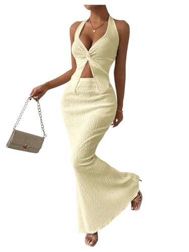 Image of SOLY HUX Women's Two Piece Outfits Twist Front Halter Cami Tops and Skirt Summer Set