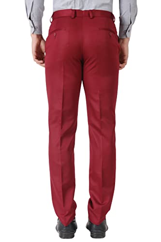 Image of MALENO Men's Slub Effect Solid Trouser | Classic Slim Fit Formal Trousers for Men | Slim Fit Trousers for Men