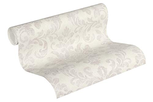 A.S. Création papier peint intissé Neue Bude 2.0 Edition 2 Used Glam papier peint baroque 10,05 m x 0,53 m blanc gris rose 374133 37413-3
