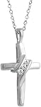 10k Diamond Three-Stone Cross Pendant Necklace Religious Jewelry (0.05cttw, I-J/I2-I3) 18"