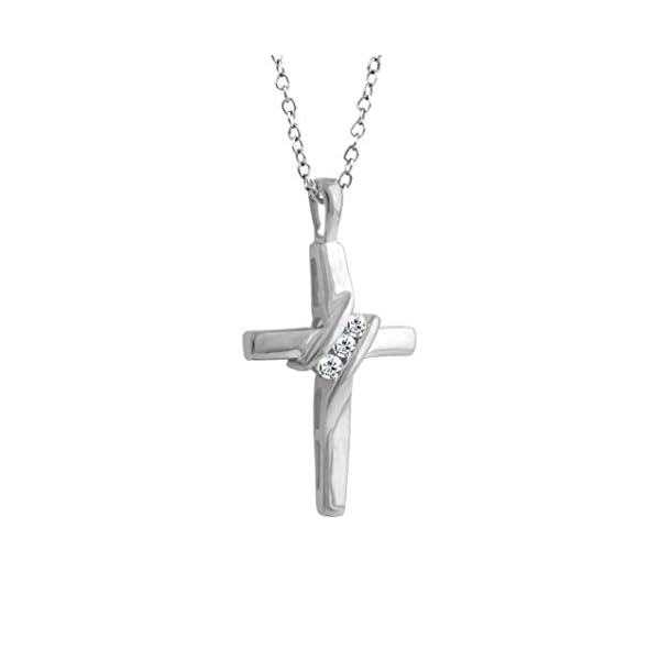 10k Diamond Three-Stone Cross Pendant Necklace Religious Jewelry (0.05cttw, I-J/I2-I3) 18" - Image 4