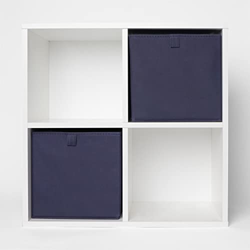 OHS Set of 2 Fabric Storage Boxes Home Organiser Toys Clothing Bathroom Pop Up Collapsible Foldable Cube Box, Navy Blue - Image 3