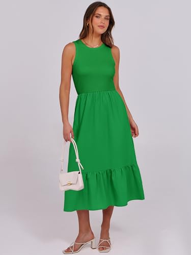 Image of ANRABESS Women Midi Dresses 2026 Summer Casual Sleeveless Sundress High Neck Tank Top Racerback Flowy Beach Dress ＆ Pockets