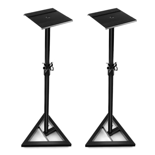TANGZON Studio Speaker Stands (Pair), 6-Position Height Adjustable Monitor Stands with Non-skid Padding Stickers, Safety Pin & Wire Clamp, Heavy Duty Metal Tripod Floor Speaker Stand