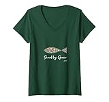 Damen Moderne christliche Ichthys (Ichthus Ixoyc) Saved by Grace T-Shirt mit V-Ausschnitt, Waldgrün, XL