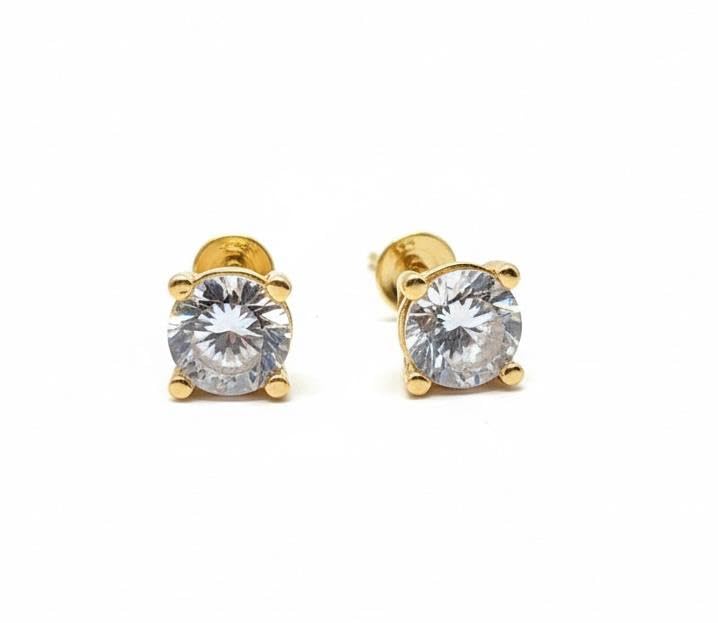 Traditional Impon Panchaloha Five Metals Diamond Inspired Single White Stone Stud Earrings | Fashion Jewellery for Kids Women and Girls (P495) | Earrings | Panchaloha Material | Gold-Like Finish-image-2