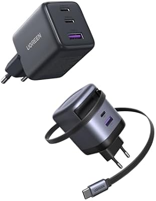 UGREEN 45W GAN Cargador USB C con Cable Retráctil y 30W Cargador