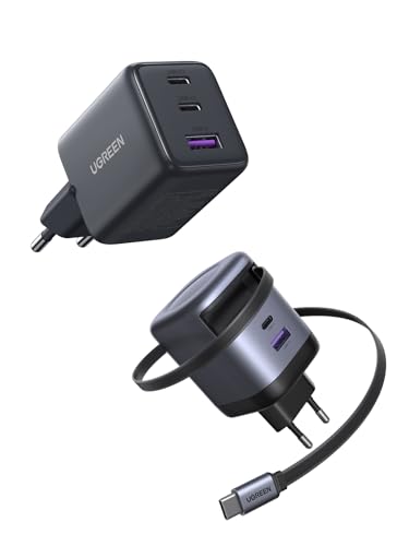 Cargador USB C GaN 45W UGREEN con cable retráctil y puerto adicional de 30W 4
