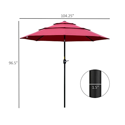 Outsunny 9' 3-Tier Patio Umbrella, Outdoor Market Umbrella With Crank And Push Button Tilt For Deck, Backyard And Lawn, Wine Red #TOP2