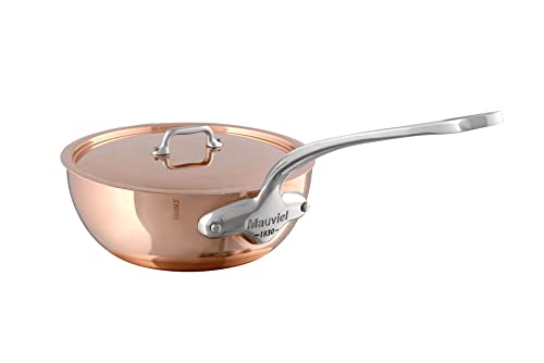 Mauviel M'Heritage 150 S 1.5mm Polished Copper & Stainless Steel Chef Pan With Lid, And Cast Stainless Steel Handle, 2.1-qt, Made In France