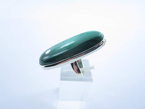 Bague argent 925 pierre malachite naturel grand format corona 41x15mm - 3