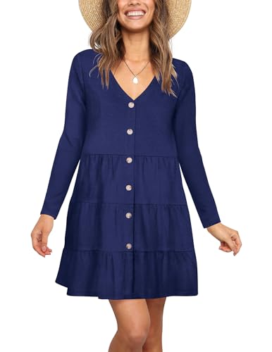 Image of Nova In Sky Women's Summer Dresses 2026 Short Sleeve V-Neck Casual Loose Swing Button Down Casual T Shirt Dresses