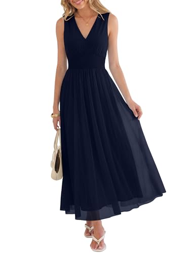 Image of ANRABESS Women's Floral Tulle Wedding Guest Maxi Dress | V Neck Sleeveless,A-Line Elastic Waist,Casual Flowy Formal Boho,Bridal Shower Garden Party Beach Vacation,Summer Fall