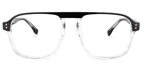 Image of Zeelool Retro TR90 Oversized Aviator Blue Light Blocking Glasses Computer Gaming Eyewear for Women Men Willow TT217878-05 Black /Crystal