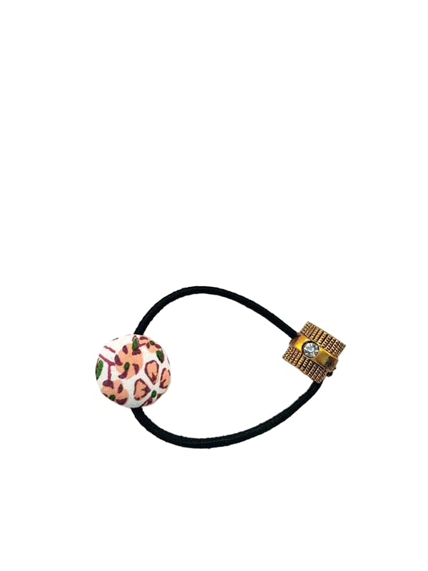 Hair Rubber with Small Button covered with Hand Block Print S-4A