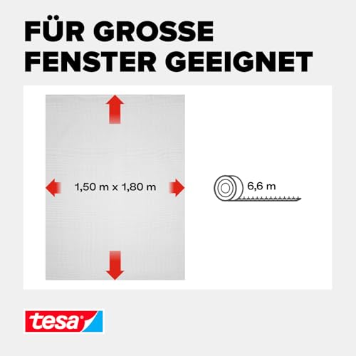 tesa INSECT STOP Klett Fliegengitter für Fenster - Insektenschutz mit Klettband, zuschneidbar - Mückenschutz ohne Bohren - 1 x Fliegen Netz - 150 cm x 180 cm - Anthrazit
