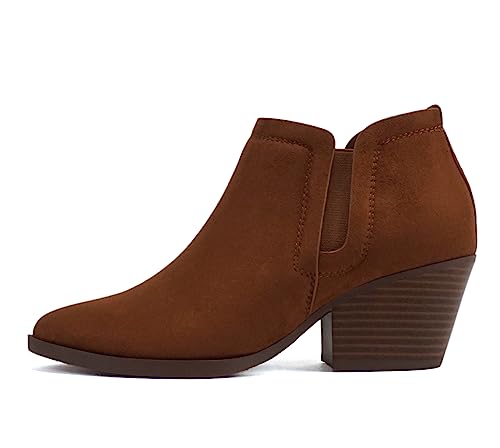 Soda “GWEN” ~ Women Pointed Toe Slip-On Elastic Gore Low Stack Heel Ankle Bootie