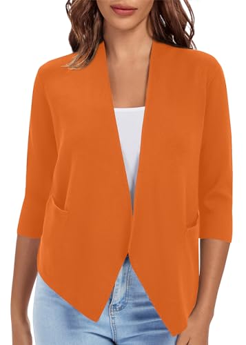 Image of Urban CoCo Women's 3 /4 Sleeve Cropped Open Front Cardigan Knit Lightweight V Neck Knit Bolero Shrugs with Pockets