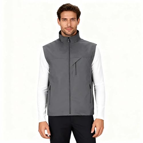 Image of Mens Vests Outerwear Windproof Lightweight Softshell Sleeveless Jacket | Breathable Zip Up Multi-Pockets Quick Dry Sports Vest for Golf Hiking Fishing Running