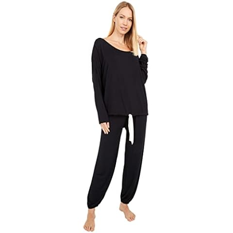 Eberjey Gisele Modal Women's Pajama Slouchy Set | Long Sleeve Top w Scoop Neckline Black/Ivory Cover
