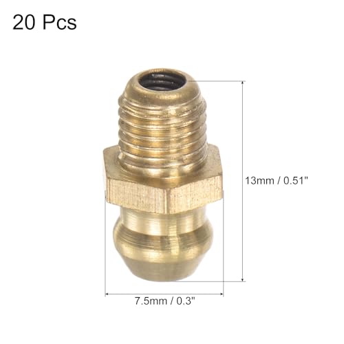 Image of uxcell Brass Straight Grease Fitting M6 x 0.75mm Thread Hydraulic Grease Fitting Accessories, 20Pcs