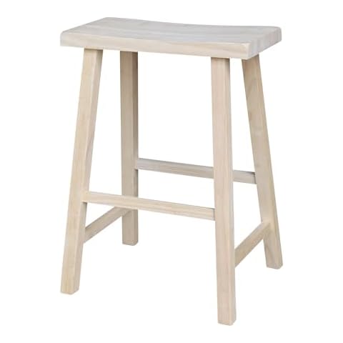 IC International Concepts, Saddle Seat Stool, Solid Real Wood, Sturdy Parawood, Dimensions 14.5"D x 17.75"W x 24"H, 225 lbs capacity, Kitchen/Dining/Bar/Lounge, Paint/Stain Ready, Unfinished Cover