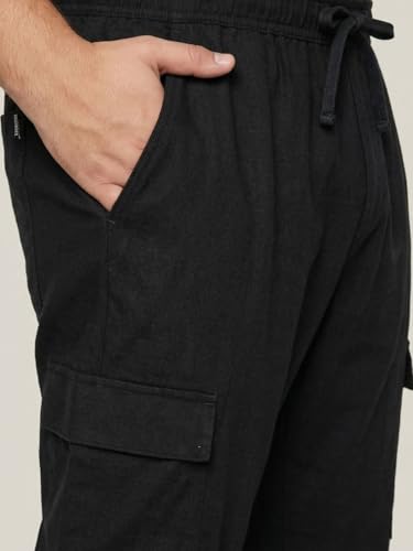 Image of Urbano Plus Men's Straight Fit Linen Cargo Pants with 6 Pockets