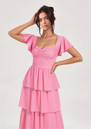 Dessiny Short Sleeve Tiered Ruffles Bridesmaid Dresses 2025 for Women Chiffon Formal Evening Dresses with Ruffles DE4423