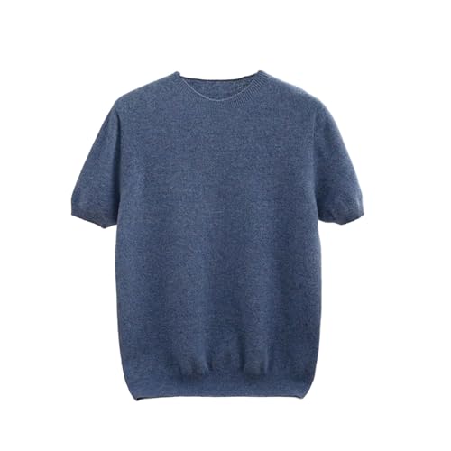 Men Classic Seamless Pullover Knitted Pure Wool Sweater Round Neck Short Sleeve Medium Thick Style Soft Warmth