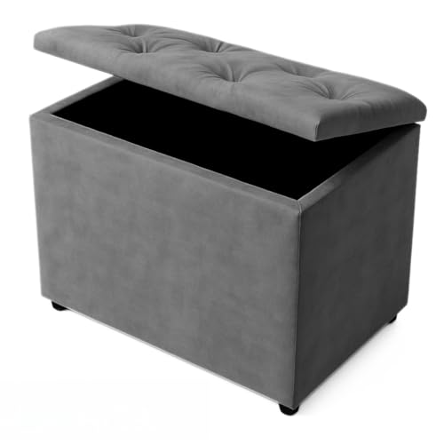 Baú Retangular Banquinho Puff Decorativo organizador Guarda Brinquedos Assento(CINZA SUEDE)