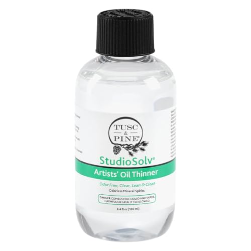 Tusc & Pine StudioSolv™ Odorless Mineral Spirits 3.4oz (100ml) - Purified Odor-Free Spirit Solvent for Thinning Oils, Artists, Painting Thinner, Professionals, & More!