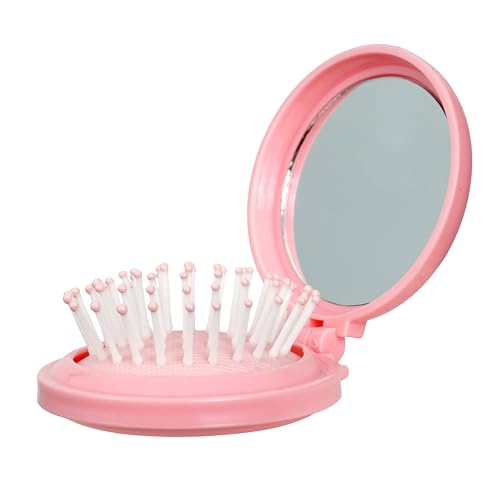 Hair Brush Pop-up Comb with Mirror Pink 1 Pack Mini Brush Compact Folding Brush with Soft Bristles Mirrors Portable Hair Brush for Travel Pocket hairbrush Hampton Distribution