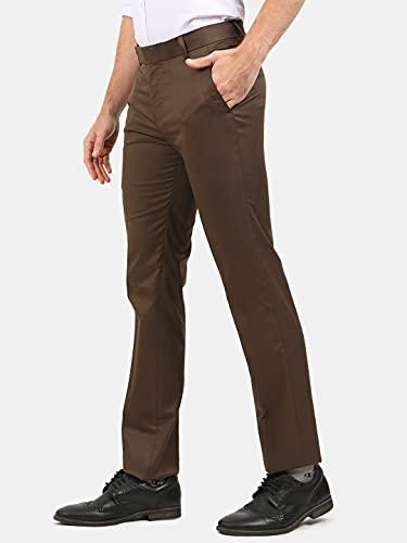 Image of Classic Collection Men's Smart Slim Fit 2-Way Stretchable Formal Trousers Made of Cotton Viscose Blend Fabric with Hidden Expandable Waistband and 3 Slant Pockets Plus 1 Ticket Pocket