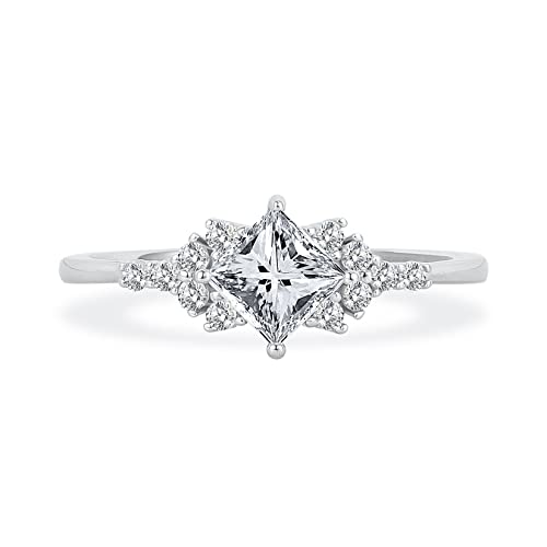 Princess Cut 3A Cubic Zirconia Engagement Rings 925 Sterling Silver Wedding Ring for Women 18K White Gold Plated Promise Bridal Ring for Her