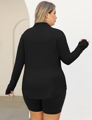 LOMON Womens Plus Size Workout Tops Long Sleeve 1/4 Zip UV Sun Protection Quick Dry Hiking Athletic Shirts Rash Guard UPF 50+4