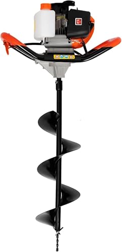 SUHBFNOL Post Hole Digger, Petrol Earth Auger, 52cc 2 Stroke Petrol Spiral Auger With 3 Drill Bits, Goggles, 1.2L Fuel Oil Mixing Bottle