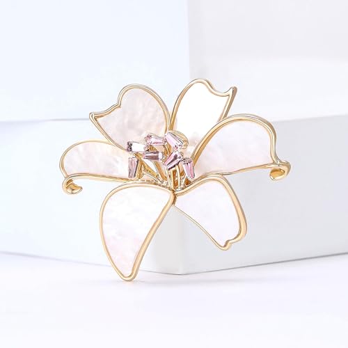 Image of Rhinestone Flower Brooch 18K Gold Plated Flower Floral Brooch Elegant Pearl Lapel Pin Costume Jewelry Thanksgiving Day Birthday Wedding Gifts for Mom Wife