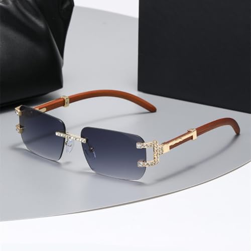 Vintage Luxury Rimless Diamond Sunglasses for Women Crystal Rhinestone Uv4002