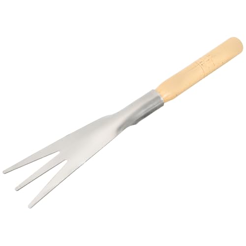 Lurrose Pala de Jardinería de Acero Inoxidable Mango de Madera Pala de Jardín de Tres Dientes para Plantar y Verduras Herramienta Manual Resistente para Uso Agrícola y Huertos