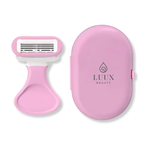 Luux Beauty Mini Aparelho de Depilar Feminino – Vem com Estojo Próprio, Um Cabeçote c/ 5 Camadas em Aço Alemão, Flexível, Tira Lubrificante com Aloe Vera & Vitamina E, Portátil e Ergonômico, Ideal para Viagens. Perfeito para Peles Sensíveis.