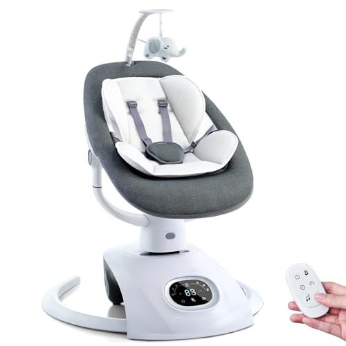 VaVaSoo Baby Swing for Infants Electric Automatic Multi Motion Newborn for Girl & Boy with Remote Control, 5 Speed, 13 Melodies, Light Gray