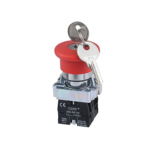 Botón de parada de emergencia con contactos 2NO 2NC y llave LAY5-BS145 hongo de 40mm 2